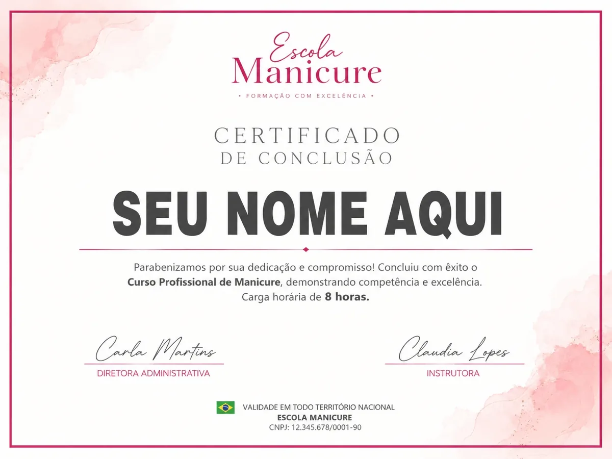 Certificado de conclusão Escola de Manicures
